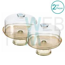 Kit 2 Boleiras de Vidro com Pé e Tampa Vitazza 28cm Dourada Prato para Bolo e Doces, Decoração de Festas e Mesa Posta Elegante e Sustentável Kit 2 Boleiras de Vidro com Pé e Tampa Vitazza 28cm Dourada Prato para Bolo e Doces, Decoração de Festas e Mesa Posta Elegante e Sustentável