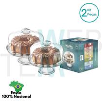 Kit 2 Boleiras de Vidro com Pé e Tampa Vitazza Prato 28cm para Bolo, Doce, Sobremesa, Decoração, Organização, Mesa Posta Elegante e Sustentável