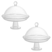 Kit 2 Boleiras Wolff Cristal com Pé e Tampa 19cm Pearl Prato Porta Queijo Mesa Posta Incolor