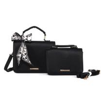 Kit 2 Bolsa Feminina Com Alça De Ombro E Transversal Couro PU + Lenço - 2 Tamanhos