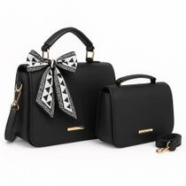 Kit 2 Bolsa Feminina Com Alça De Ombro E Transversal Couro PU + Lenço - 2 Tamanhos Kit 2 Bolsa Feminina Com Alça De Ombro E Transversal Couro PU + Lenço - 2 Tamanhos