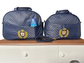 Kit 2 Bolsa Maternidade Menino Impermeável Bebê Azul Bordada + Alça Grande