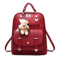 Kit 2 Bolsa Mochila Feminina Couro Com Chaveiro Urso Passeio BL1201