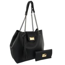 Kit 2 bolsas feminina shopper sacola e necessaire alças em corrente moderna e elegnte