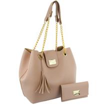 Kit 2 bolsas feminina shopper sacola e necessaire alças em corrente moderna e elegnte