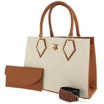 Kit 2 bolsas feminina square alça de mão e transversal com carteira