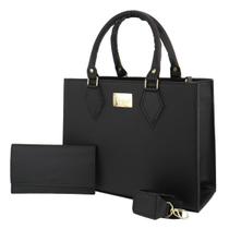 Kit 2 bolsas feminina square alça de mão e transversal com carteira