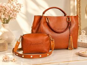 Kit 2 Bolsas Femininas Caramelo: Ombro Grande e Transversal Ajustável Sintético
