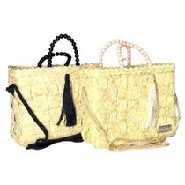 Kit 2 Bolsas Palha Tote Feminina Transversal Alça Bolinhas