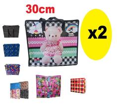 Kit 2 Bolsas sacolão de viagem c/ ziper estampa sortida 30cm