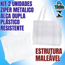Kit 2 Bolsas Transparentes PVC 46x40x15cm Reforçadas Zíper Alça Dupla Porta Garrafa Documento Kit 2 Bolsas Transparentes PVC 46x40x15cm Reforçadas Zíper Alça Dupla Porta Garrafa Documento