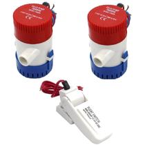 Kit 2 Bomba de Porão Elétrica + Boia Interruptora Automática Náutica Embarcação Barco Lancha 12v ou 24v 750ghp e 1100gph