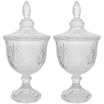 Kit 2 Bomboniere Potiche de Cristal Baleiro com Pé e Tampa Dublin Lyor Decorativo Transparente