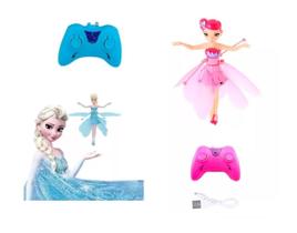 Kit 2 Boneca Fada Voadora Controle Voa De Verdade Azul Rosa