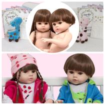 Kit 2 Boneca Reborn Gêmeos Baby Girafinha 46cm 100% Silicone