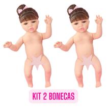 Kit 2 Boneca Reborn Nua Com Cabelo Longo Cabeça Braços Pernas e Corpinho de Vinil Siliconado Small SidNyl Para Rebornear