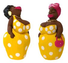 Kit 2 Bonecas Africanas Gordinhas Amarelo Poá Decoração Sala VÁRIAS VARIEDADES Kit 2 Bonecas Africanas Gordinhas Amarelo Poá Decoração Sala VÁRIAS VARIEDADES