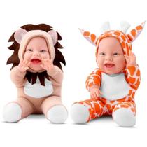 Kit 2 Bonecas Leãzinho e Girafinha Babilina Bebê Roupa Safari Na Caixa Bambola