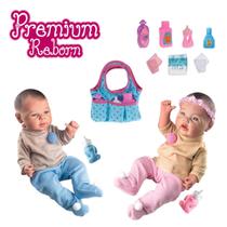 Kit 2 Bonecas Realista Reborn + Bolsinha Acessórios de Bebê