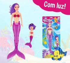 Kit 2 Bonecas Sereia Princesa Mãe e Filha Brinquedo Com Luz - Pica Pau