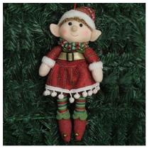 Kit 2 Boneco Pendente Natal Mamãe Duende Vermelho 33Cm