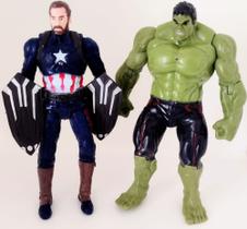 Kit 2 bonecos articulados com luz - capitão america + hulk