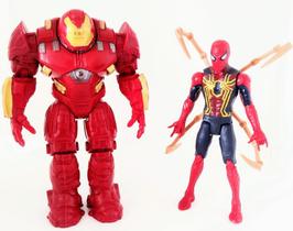 Kit 2 bonecos articulados com luz - hulkbuster + homem aranha com garras
