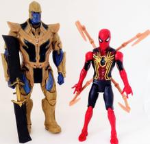 Kit 2 bonecos articulados com luz - thanos infinite+ homem aranha com garras