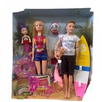 Kit 2 Bonecos Casal Tipo Barbie e Ken na Praia e acessórios diversos Modelos e Cores Aleatórias
