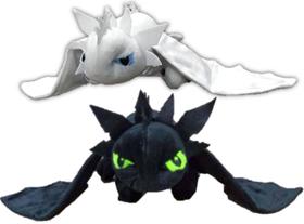 Kit 2 bonecos de pelucia dragão banguela preto e branco