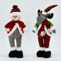 Kit 2 Bonecos Decoração Natalina Rena Boneco de Neve Pelúcia