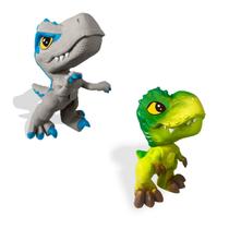 Kit 2 Bonecos Dinossauro Jurassic World com Mecanismo de Som Blue e T Rex Ação Aventura Articulados