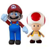 Kit 2 Bonecos Grandes Super Mario E Toad 23Cm Coleção Kit 2 Bonecos Grandes Super Mario E Toad 23Cm Coleção