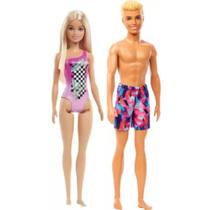 Kit 2 Bonecos Ken e Barbie Loira Praia Articulado - Mattel