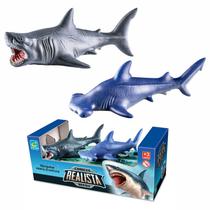 Kit 2 Bonecos Tubarão Martelo E Tubarão Branco Animais Marinhos Realistas De Brinquedo