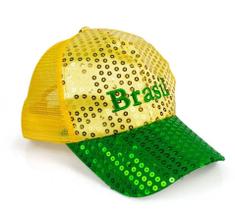 Kit 2 Bonés Do Brasil C/ Lantejoula Copa Do Mundo Ajustável