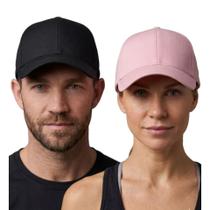 Kit 2 Bonés Lisos Aba Curva Preto Rosa Ajustável tiras autocolantes Brim Kit 2 Bonés Lisos Aba Curva Preto Rosa Ajustável tiras autocolantes Brim