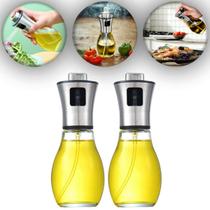 Kit 2 Borrifador Spray de Azeite e Óleo em Vidro 200ml Tampa em Aço Inox Pulverizador Cozinha Vinagre Galheteiro Culinário Prático