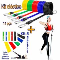 Kit 2 bosas + Elástico 11 Peças + Mini Band 5 Níveis Faixa Elástica Malhar Em Casa Treinar Funcional