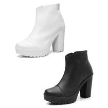 Kit 2 Bota Feminina JCL STORE Coturno Cano Curto Casual Lisa Tratorada Moderna Kit 2 Bota Feminina JCL STORE Coturno Cano Curto Casual Lisa Tratorada Moderna