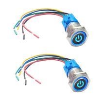 Kit 2 Botão on/off Led Azul 12v 24v Inox 22mm Trava+Chicote Kit 2 Botão on/off Led Azul 12v 24v Inox 22mm Trava+Chicote