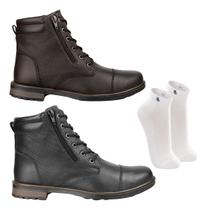 Kit 2 Botas Casual Coturno Masculino Confortavel Meias Macia