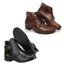 Kit 2 Botas Casual Feminina Cadarço Bico Redondo Leve Macia Kit 2 Botas Casual Feminina Cadarço Bico Redondo Leve Macia