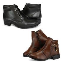 Kit 2 Botas Casual Feminina Cadarço Bico Redondo Leve Macia