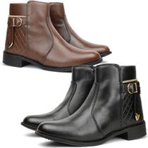 Kit 2 Botas Casual Feminino Cano Curto Zíper Fivela Ponteira Metal Moda
