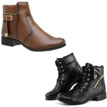 Kit 2 Botas Coturno Feminina Bico Redondo Cano Curto Leve Kit 2 Botas Coturno Feminina Bico Redondo Cano Curto Leve