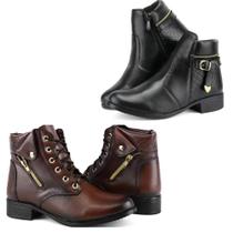 Kit 2 Botas Coturno Feminina Bico Redondo Cano Curto Leve