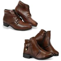 Kit 2 Botas Feminina Cano Curto Matelassê Básico Conforto Kit 2 Botas Feminina Cano Curto Matelassê Básico Conforto