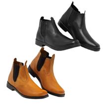 Kit 2 Botinas em Couro 100% Legítimo Com Sola de Borracha Costurada e Colada