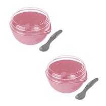 Kit 2 Bowl Com Tampa e Colher Plástica Rosa 500ml Livre de BPA Plasvale Kit 2 Bowl Com Tampa e Colher Plástica Rosa 500ml Livre de BPA Plasvale